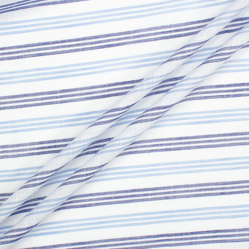 Blue Multi Striped White Pure Linen