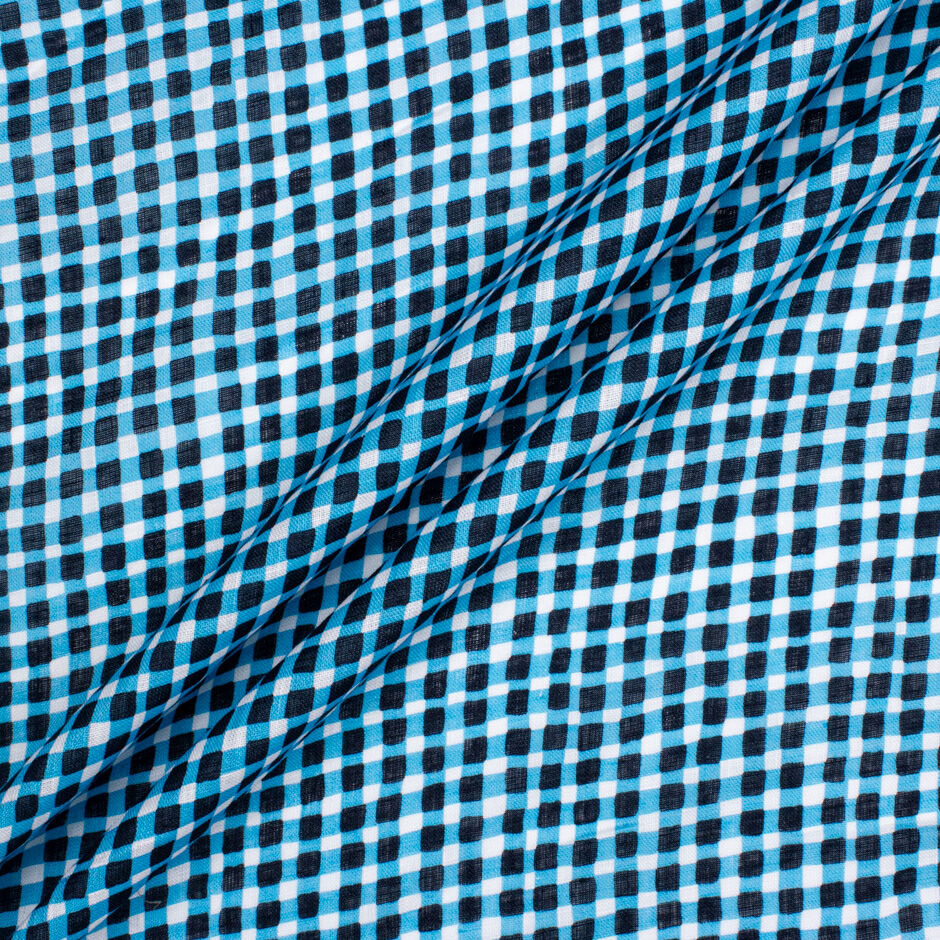 Black & Turquoise Checkered Pure Linen