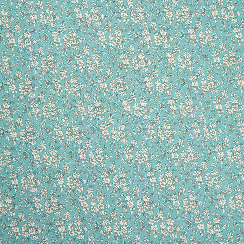 White Floral 'Capel' Duck Egg Liberty Cotton Tana Lawn (A 2.75m Piece)