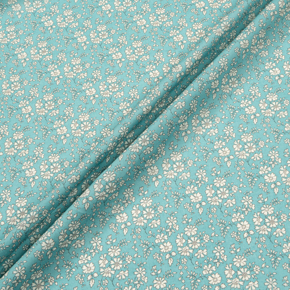 White Floral 'Capel' Duck Egg Liberty Cotton Tana Lawn (A 2.75m Piece)