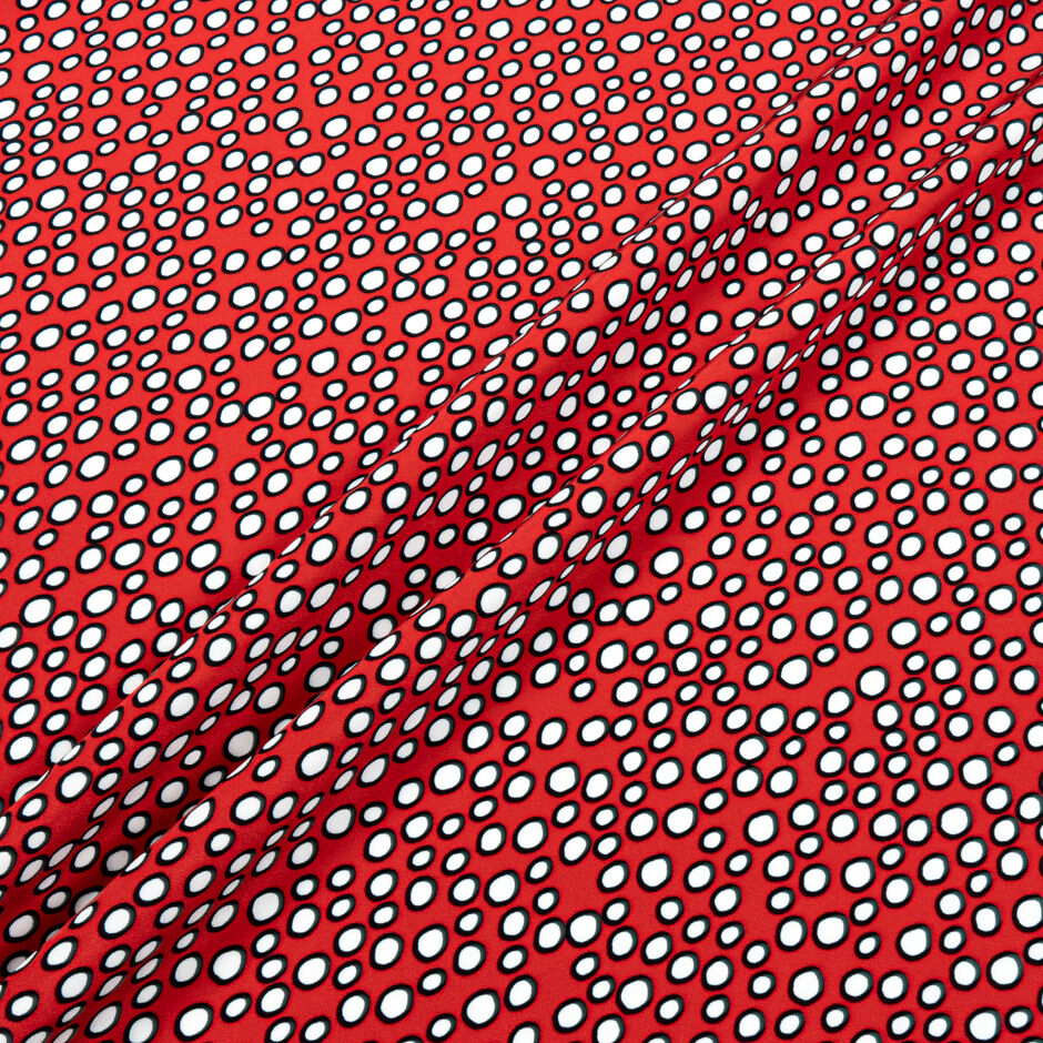 Black & White Spotted Red Marocain Silk Crêpe