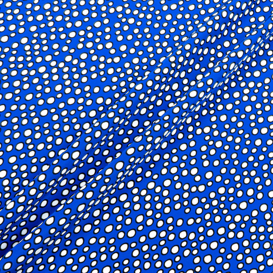 Black & White Spotted Deep Blue Silk Marocain Crêpe