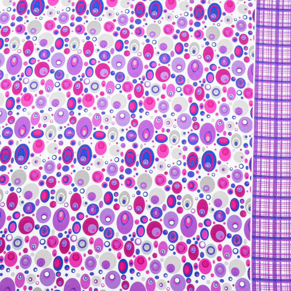 Purple & Pink Orb Printed White Silk Twill