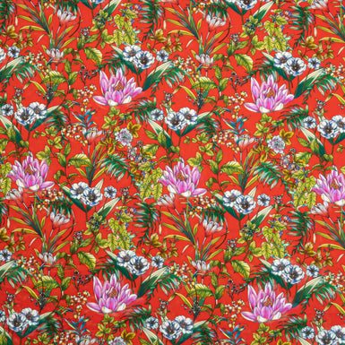 Pretty Multi Floral Printed Deep Red Luxury Cotton