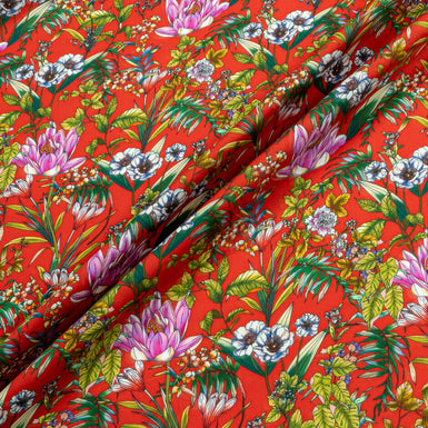 Pretty Multi Floral Printed Deep Red Luxury Cotton