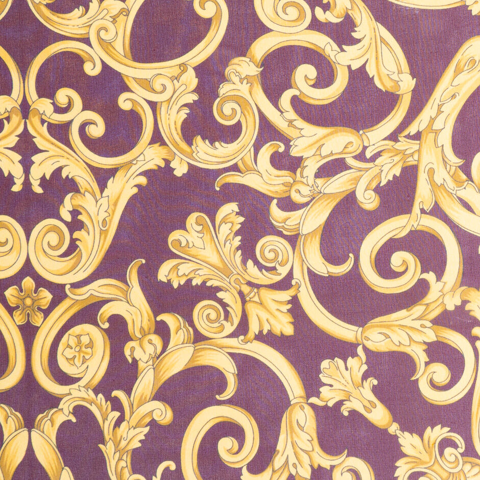 Yellow Printed Burgundy Pure Silk Georgette (A 2.65m Piece)