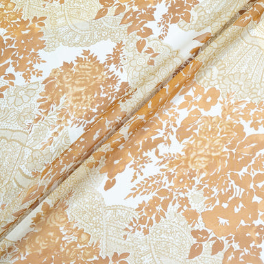 Light Brown Floral Printed Ivory Silk Georgette