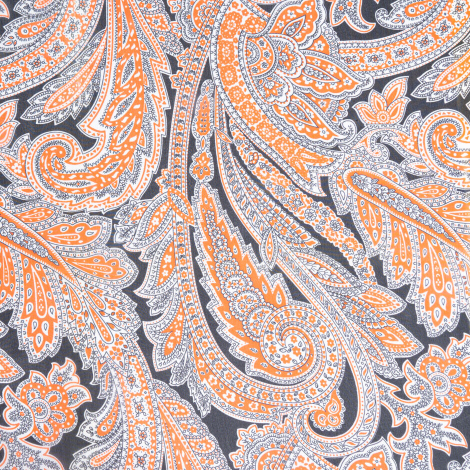 Orange & Black Paisley Printed Silk Georgette