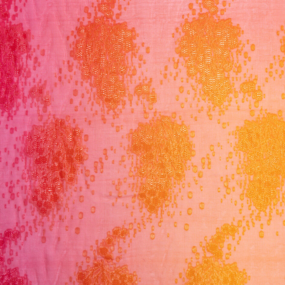 Orange & Pink Ombré Metallic Jacquard Silk Chiffon