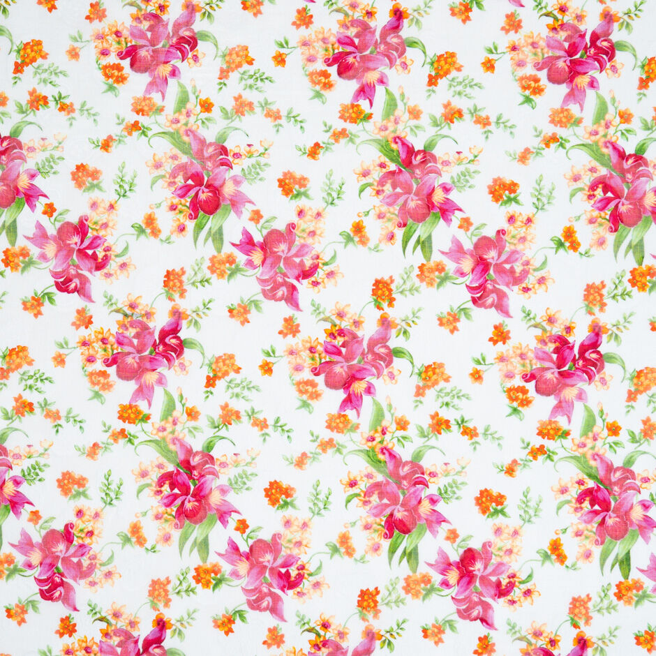 Fuchsia & Orange Floral Printed Cotton Voile Jacquard (A 3m Piece)