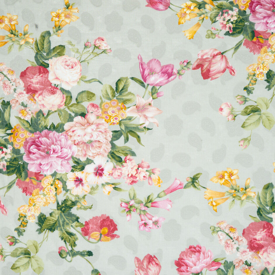 Pink Floral Printed Grey Cotton Voile Jacquard (A 2.65m Piece)