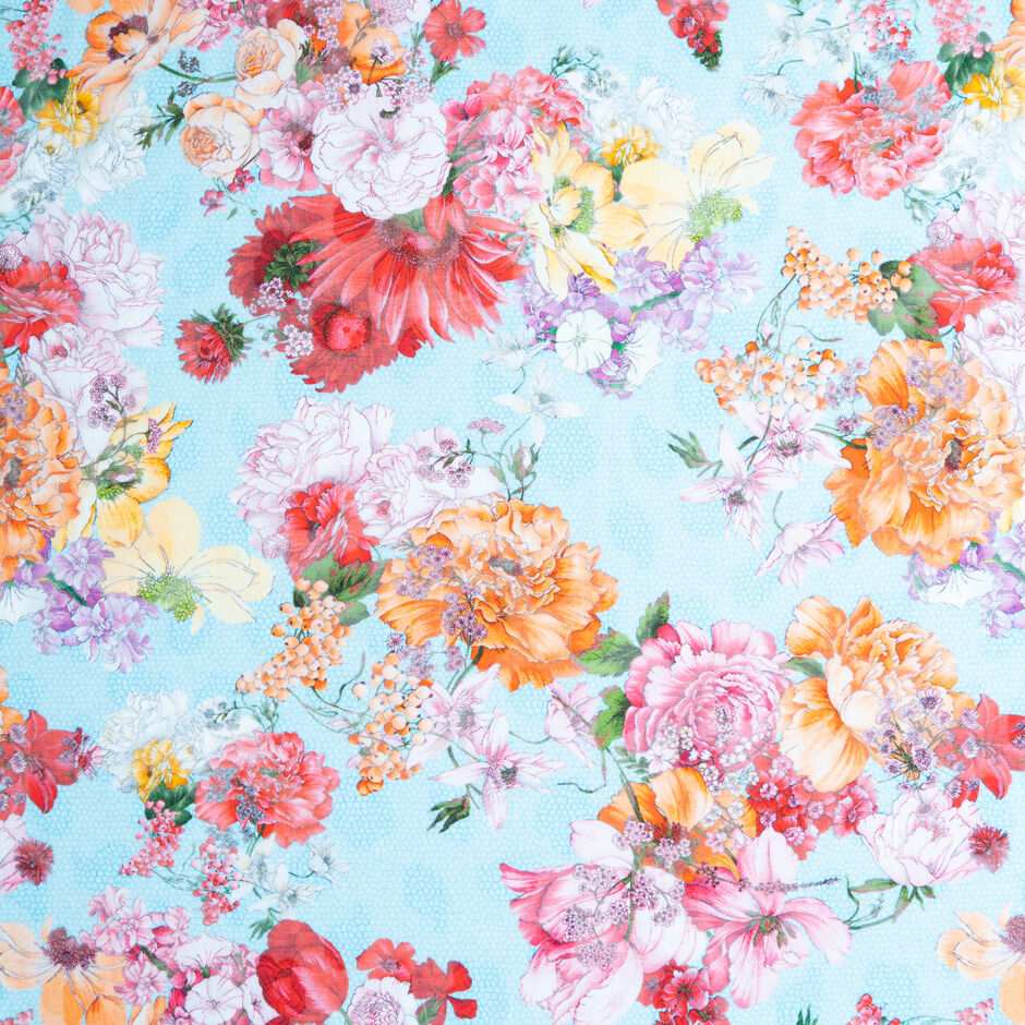 Floral Printed Blue Cotton Voile Jacquard (A 2.50m Piece)