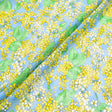 Yellow Floral Printed Blue Cotton Voile (A 1.85m Piece)