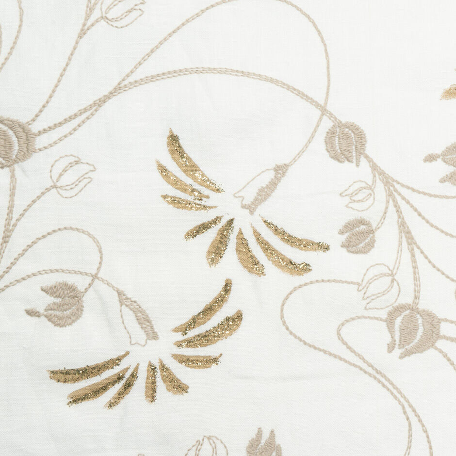 Metallic Floral Embroidered Ivory Pure Linen