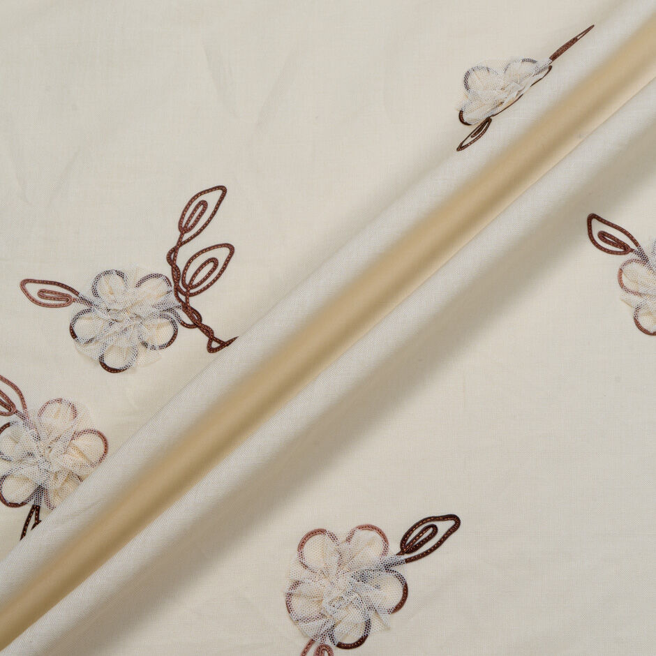 Tulle Floral Embroidered Soft Beige Pure Linen