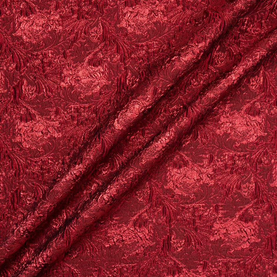 Red Geometric Floral Jacquard Metallic Cloqué