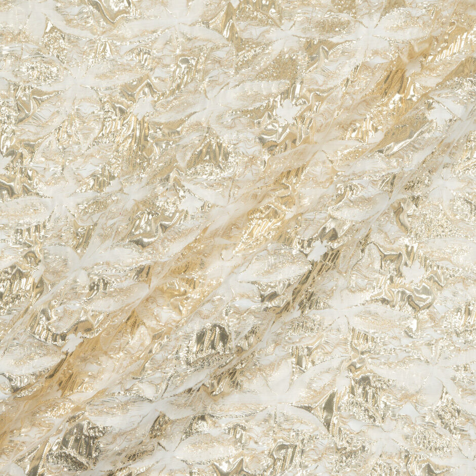 Gold Metallic Abstract Floral Ivory Silk Cloqué