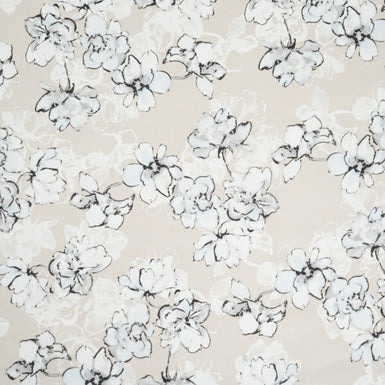 Grey Floral Printed Pale Beige Gazar (A 2.85m Piece)