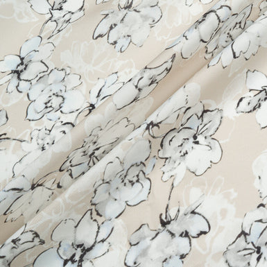 Grey Floral Printed Pale Beige Gazar (A 2.85m Piece)