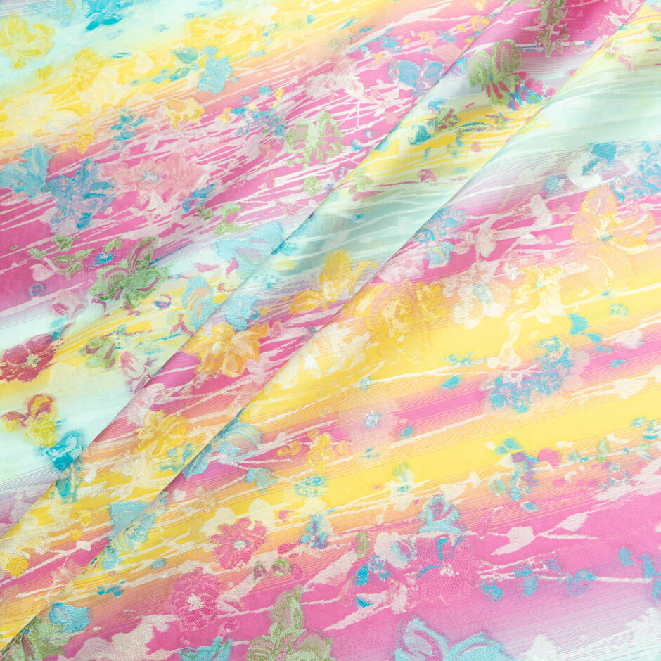 Rainbow Coloured Poly Silk Blend Organza