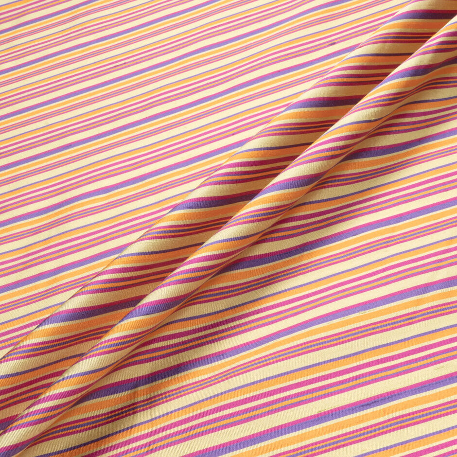 Fuchsia Pink, Lime & Purple Striped Silk Shantung