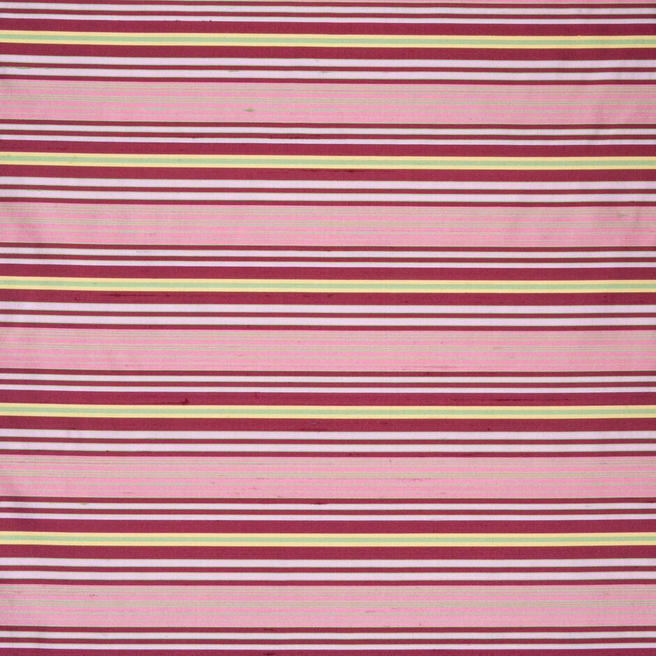 Candy Pink, Cherry & Yellow Striped Silk Shantung