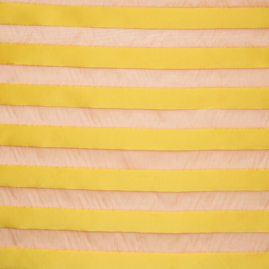 Canary Yellow Satin & Peach Wide Striped Organza