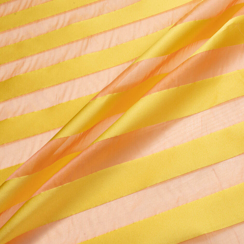 Canary Yellow Satin & Peach Wide Striped Organza