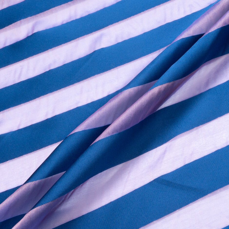 Wide Dark Blue Satin Striped Lilac Silk Organza