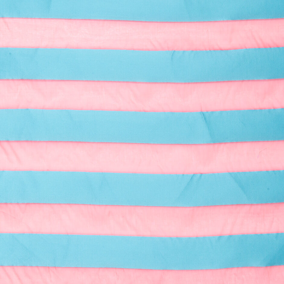 Turquoise Satin Striped Pink Silk Organza