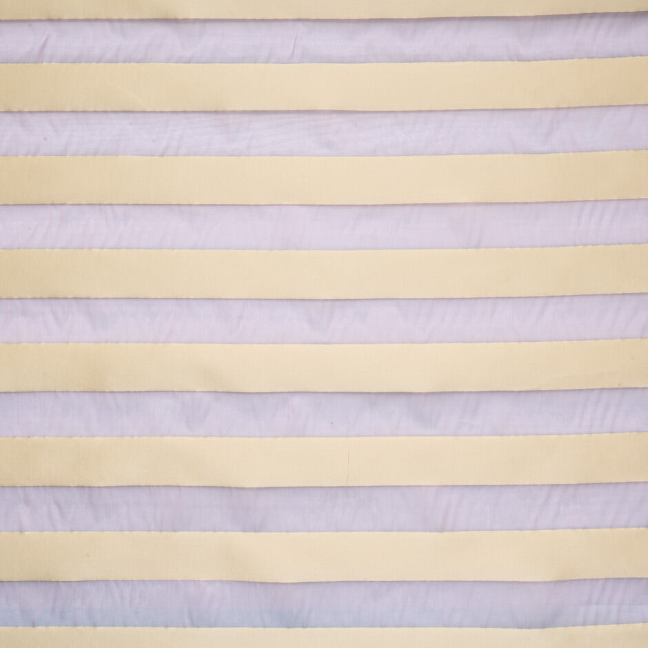 Vanilla Yellow Satin & Pale Lilac Wide Striped Silk Organza