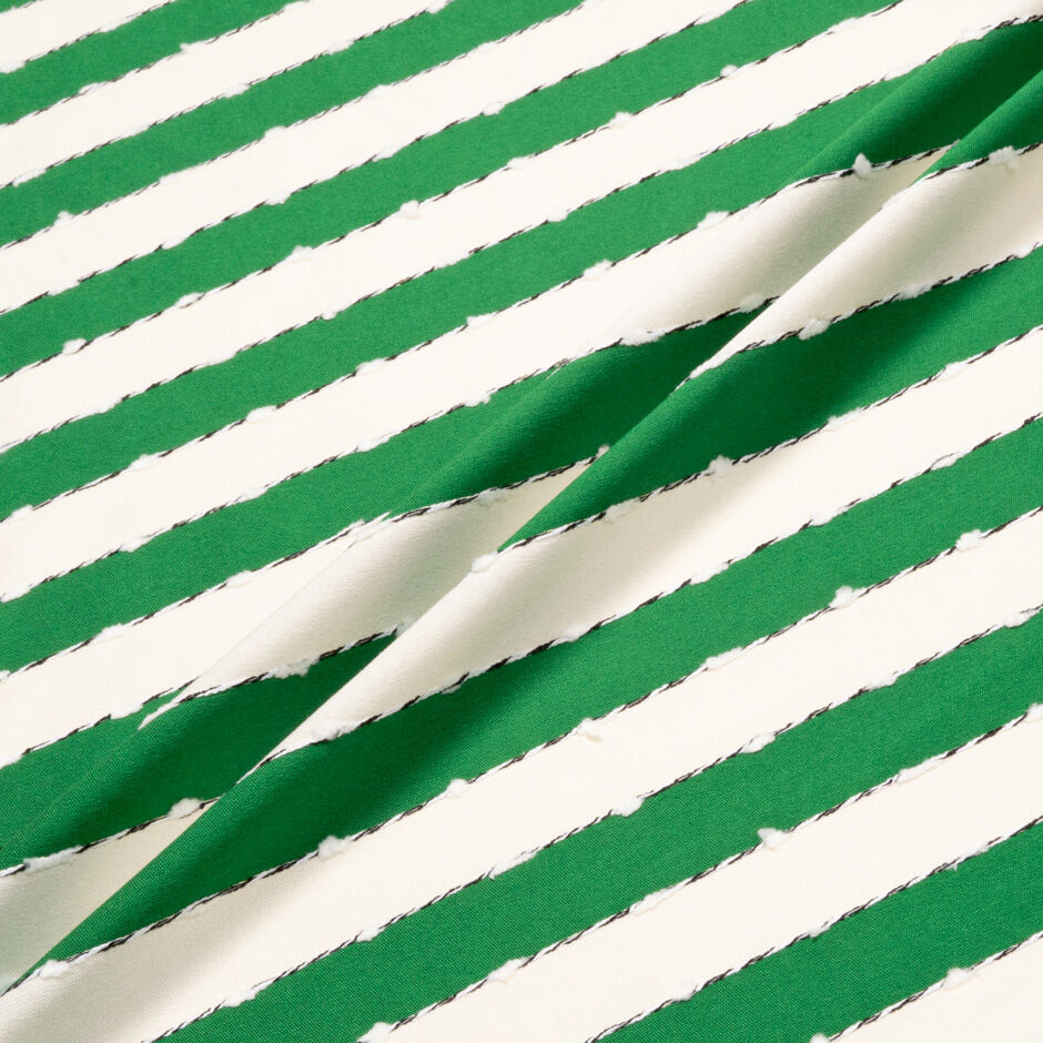 Emerald Green & Ivory Wide Striped Shantung