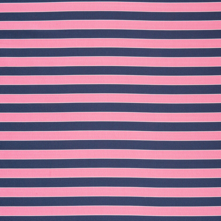 Candy Pink & Midnight Blue Striped Silk & Cotton Twill