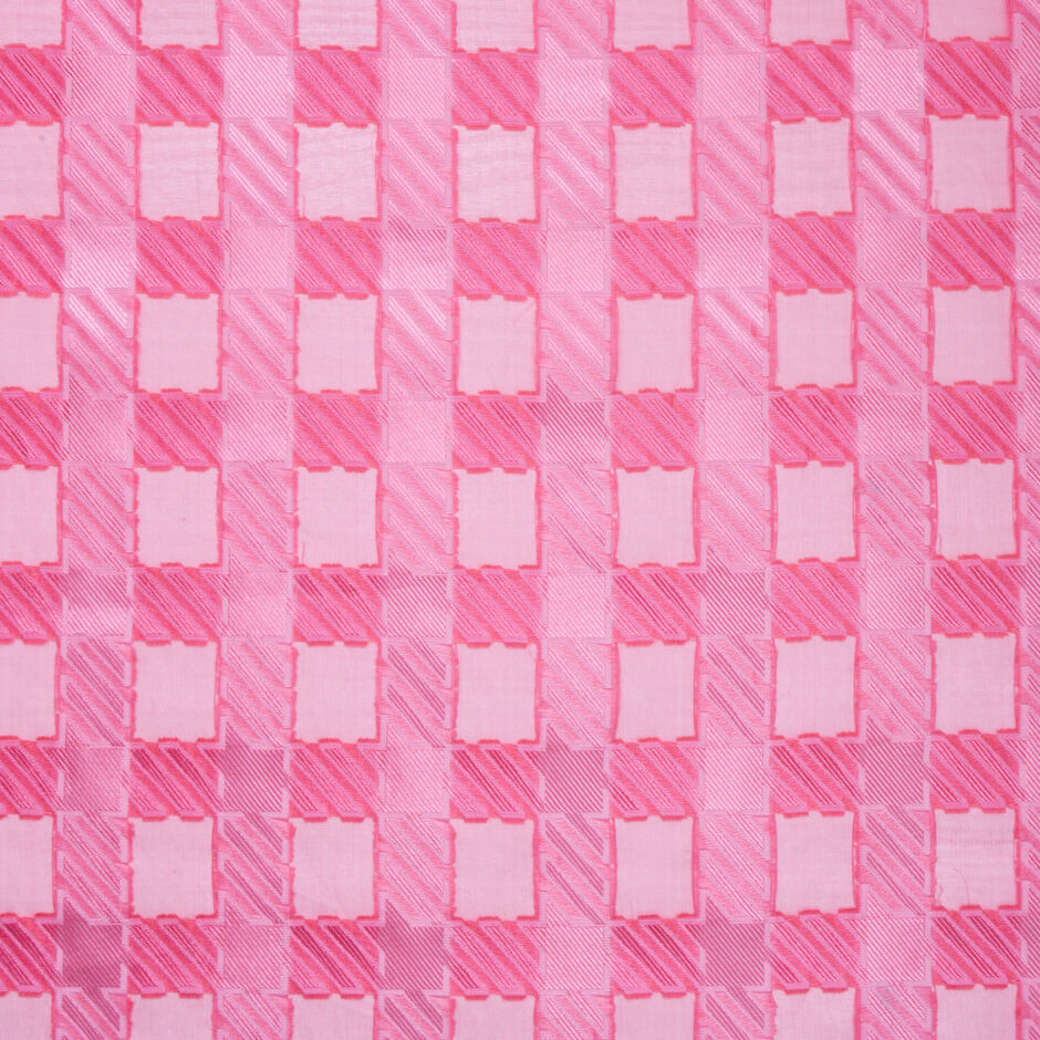 Rich Candy Pink Checkered Jacquard Organza