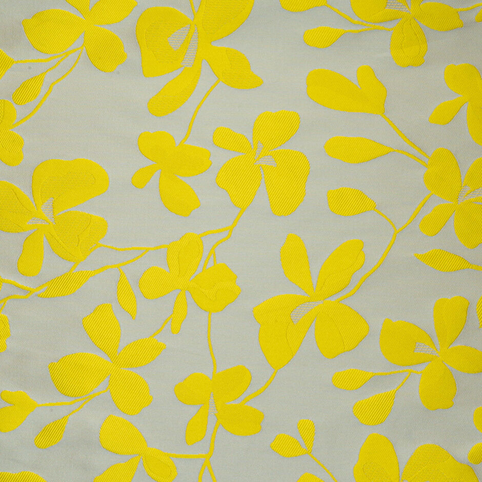 Canary Yellow & Taupe Floral Mikado (A 2.50m Piece)