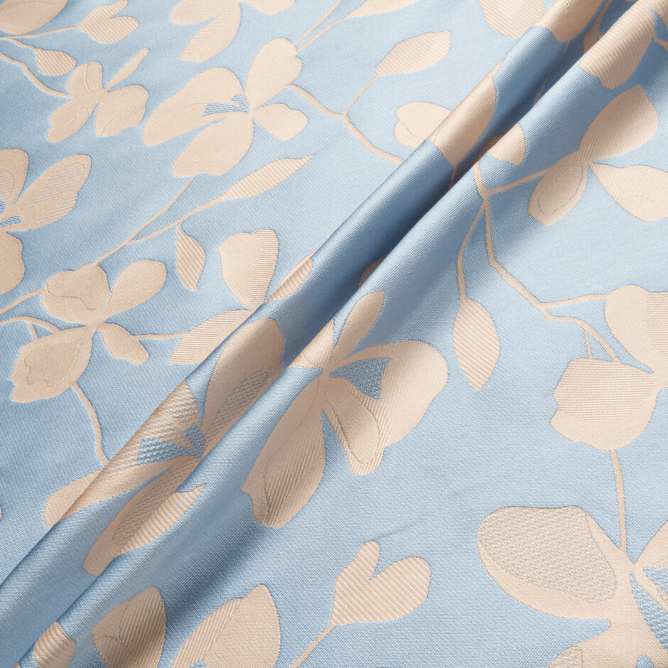 Sky Blue & Soft Beige Floral Mikado