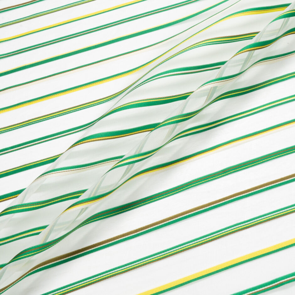 Emerald Green & Yellow Striped White Organza