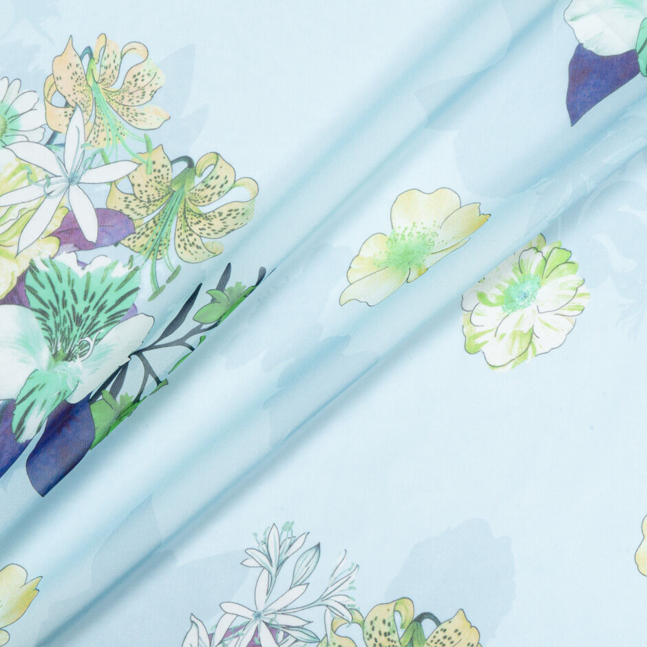 Floral Printed Soft Sky Blue Silk Georgette