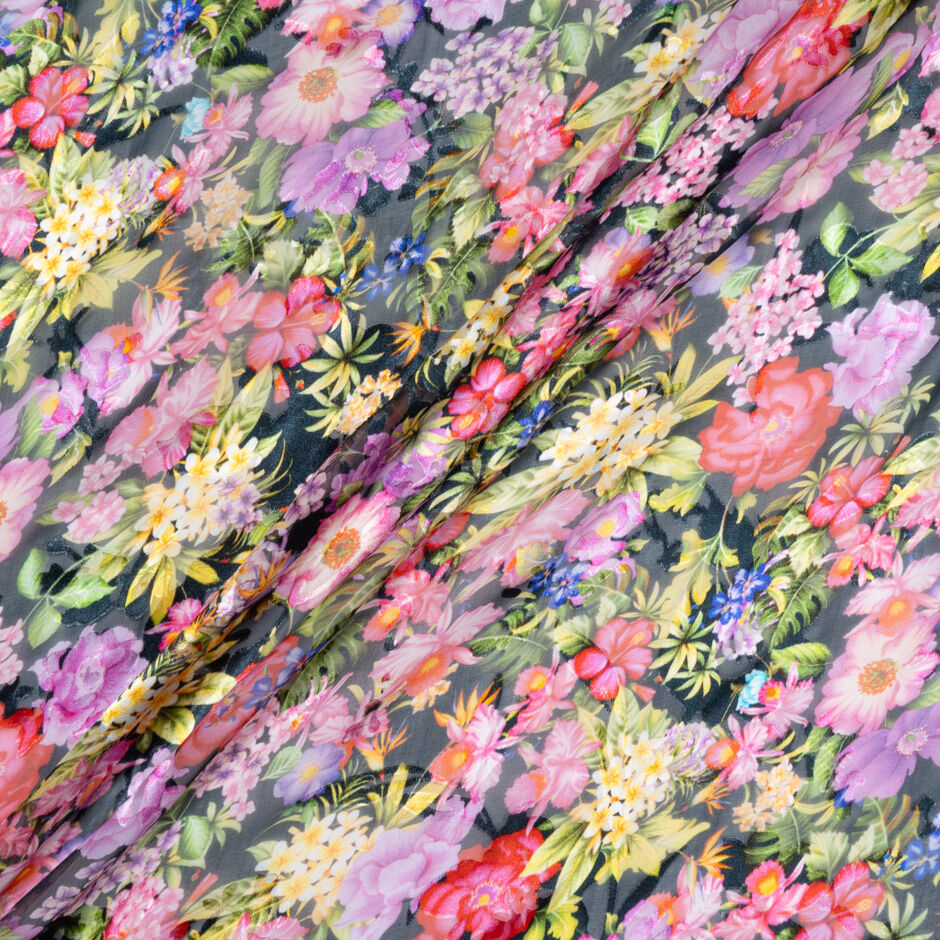 Multi Floral Silk Blend Fil Coupé (A 2.60m Piece)