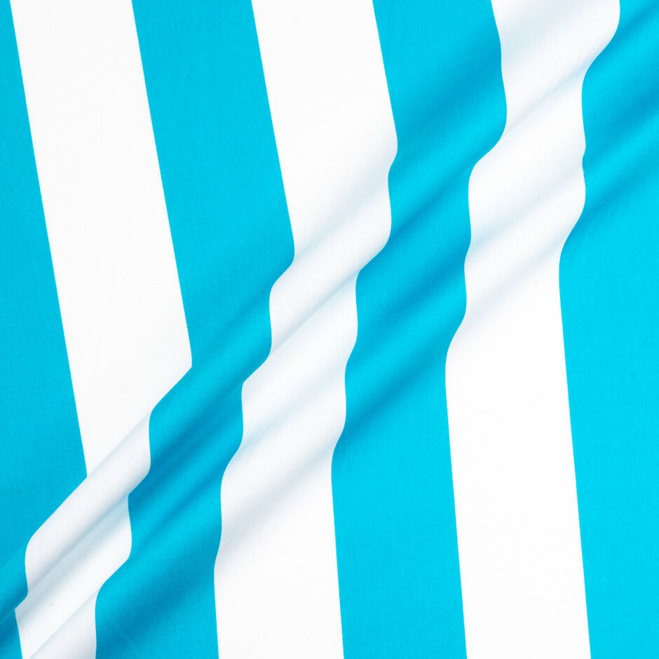 Turquoise & White Wide Striped Cotton