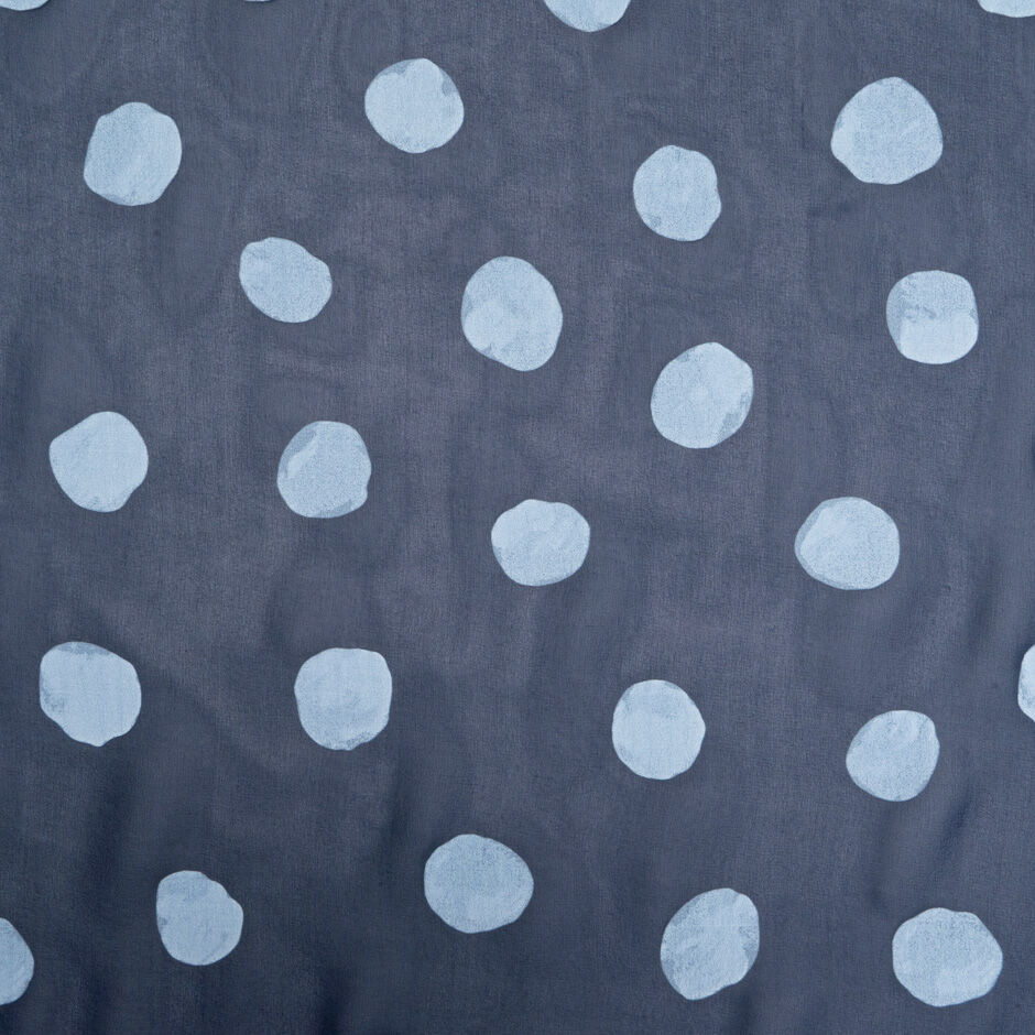 Vision Printed Spotted Dark Blue Pure Silk Georgette