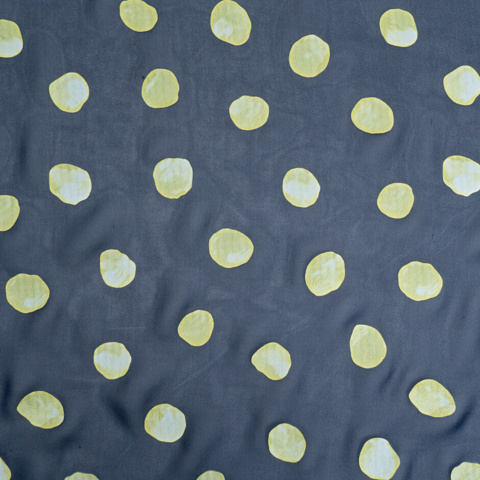 Yellow Vision Printed Spotted Navy Blue Silk Georgette