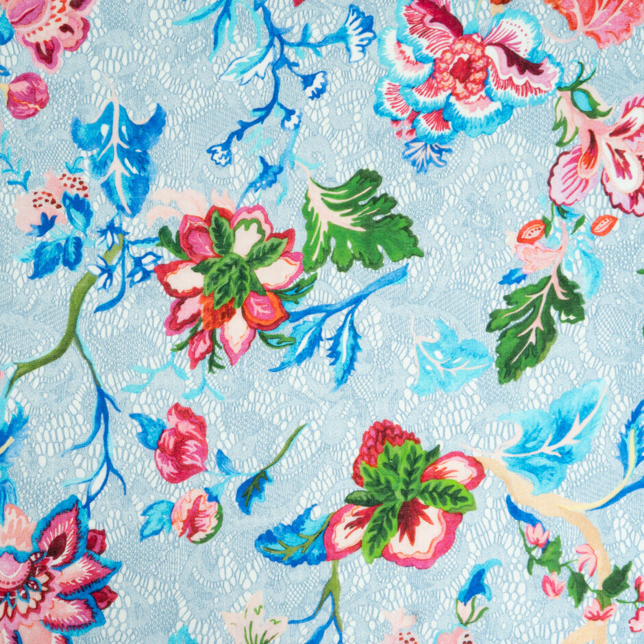 Multi Floral & Blue Lace Printed Linen