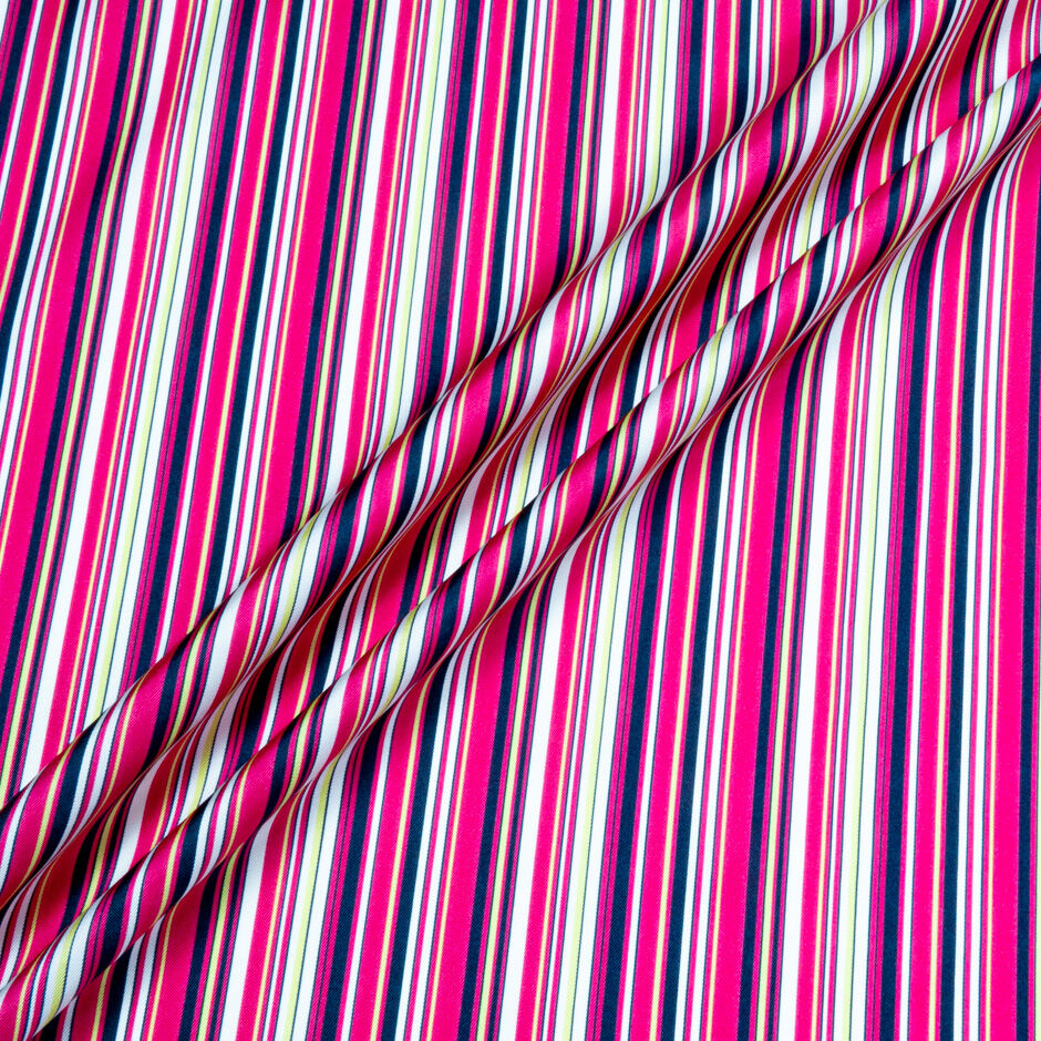 Pink, Black & White Stripe Printed Pure Silk Twill