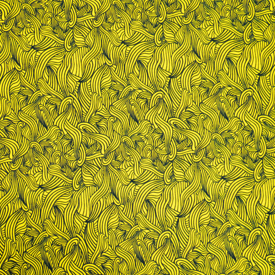 Canary Yellow & Blue Wave Printed Silk Twill