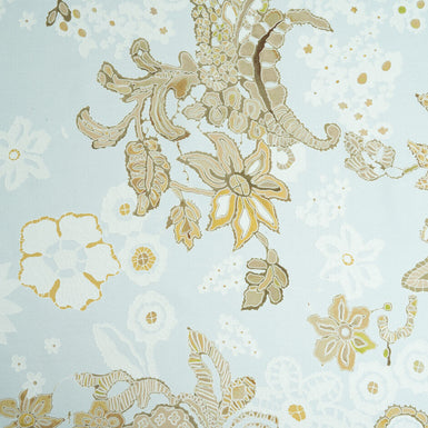 Khaki Floral Vision Printed Baby Blue Pure Silk Twill