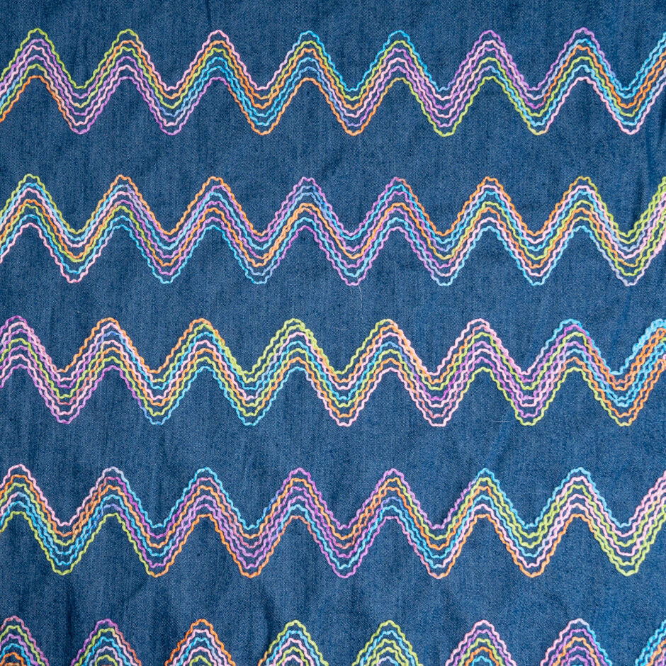 Multi-Coloured Zig Zag Embroidered Blue Denim