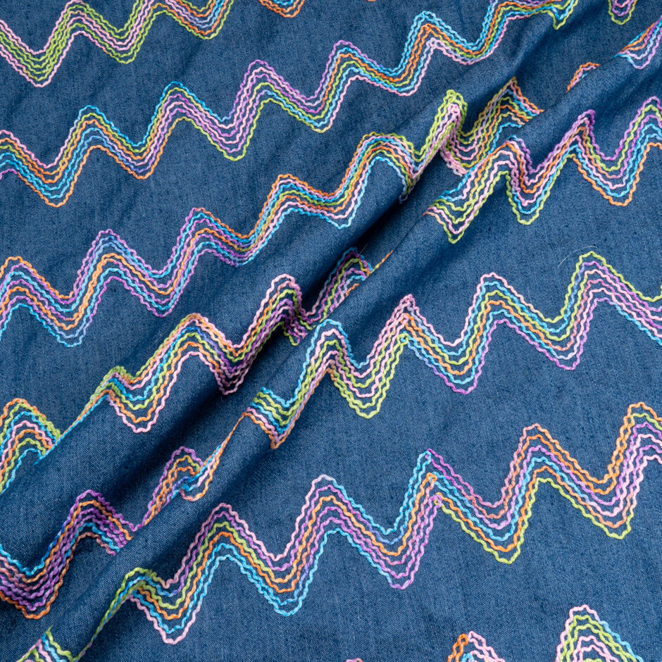 Multi-Coloured Zig Zag Embroidered Blue Denim