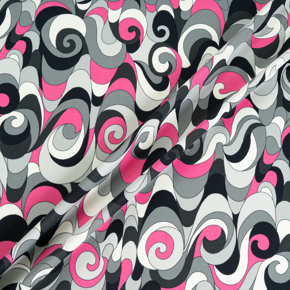 Black, Grey & Pink Patterned Silk & Viscose Jersey