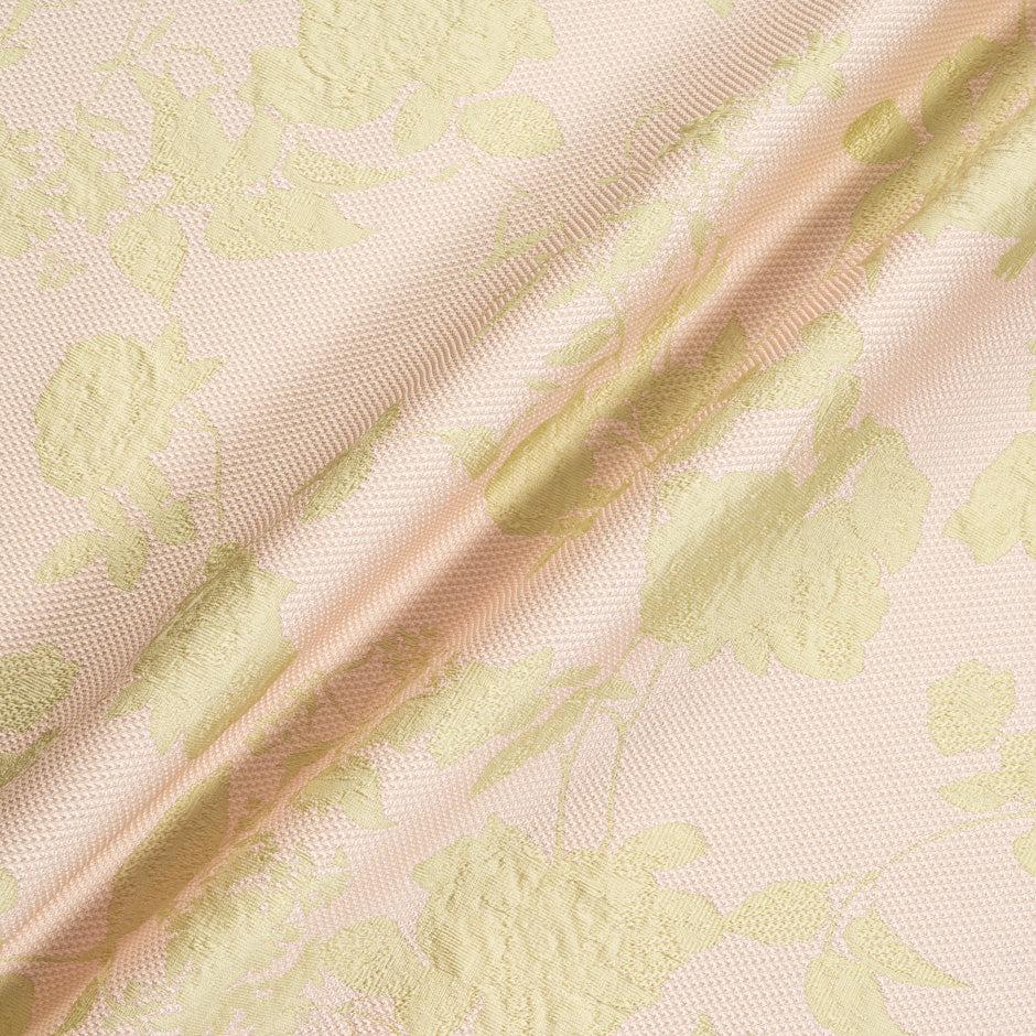 Yellow Floral Jacquard Peach Silk Blend Piqué